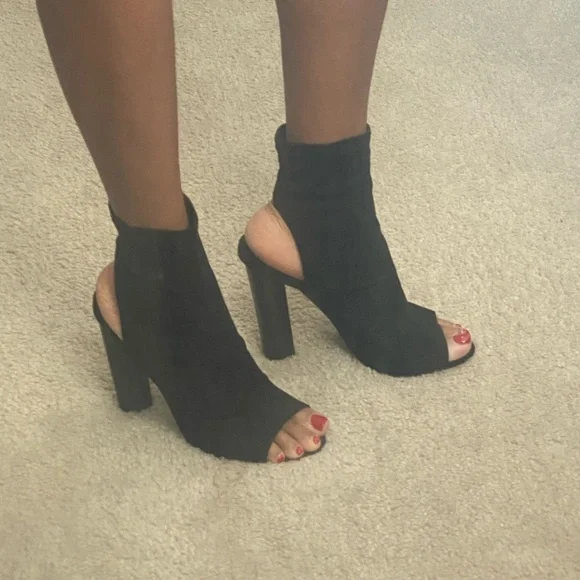 Black Open Toe Sock Block Heel - Picture 3 of 4